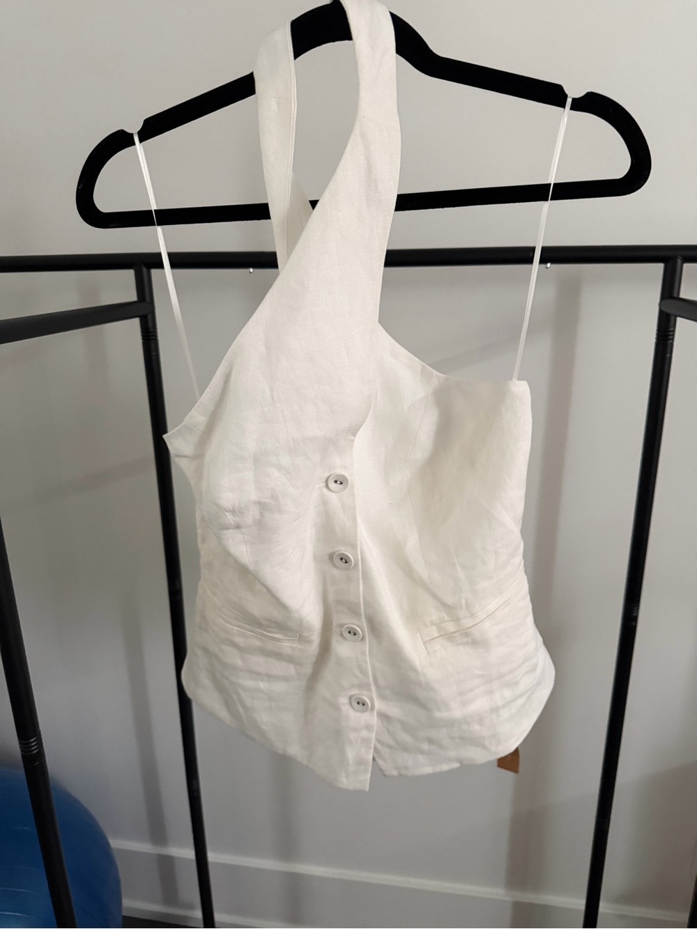 Reformation White Linen Halter Button-Front Top